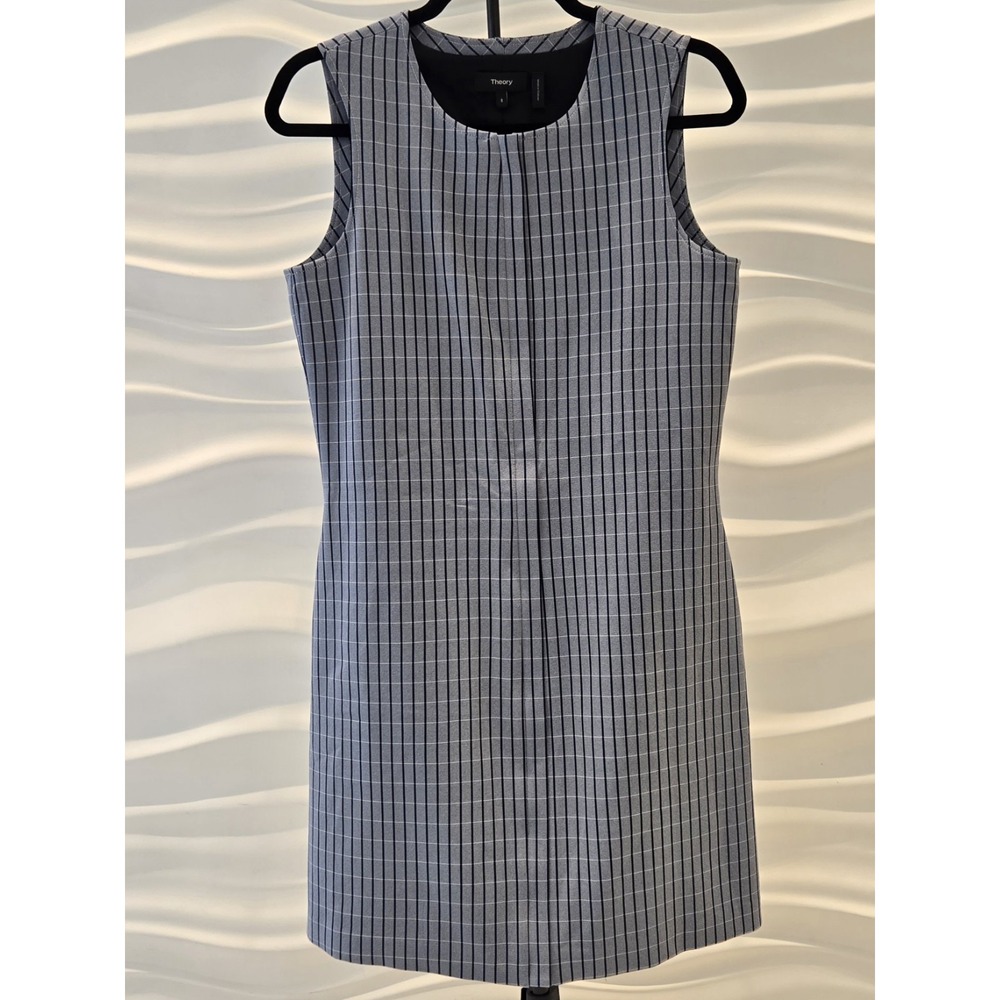 Shift Dress Size 8 Theory Blue Midnight Easy Crew Front Zip Classic Preppy New